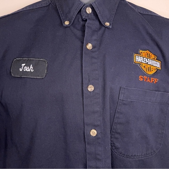 Large Harley Davidson Black Button Front PhD Technician Mens Biker Motorcycle - Picture 5 of 14